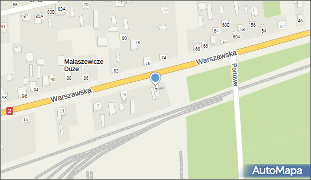 Małaszewicze Duże, Warszawska, 3, mapa Małaszewicze Duże