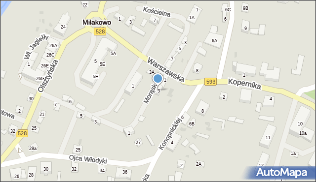 Miłakowo, Warszawska, 3, mapa Miłakowo
