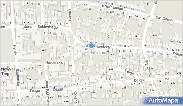Nowy Targ, Waksmundzka, 10a, mapa Nowego Targu