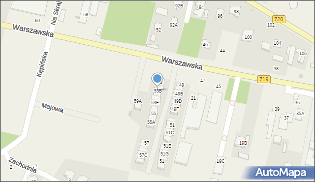 Otrębusy, Warszawska, 53B, mapa Otrębusy
