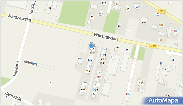 Otrębusy, Warszawska, 53B, mapa Otrębusy