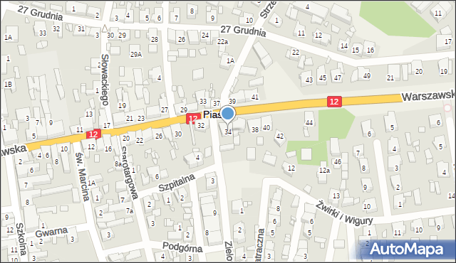 Piaski, Warszawska, 34, mapa Piaski