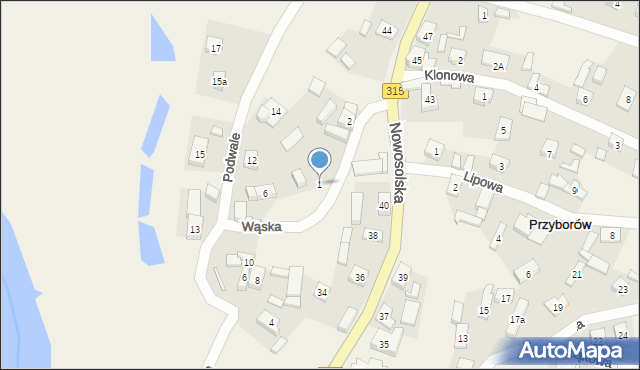 Przyborów, Wąska, 1, mapa Przyborów