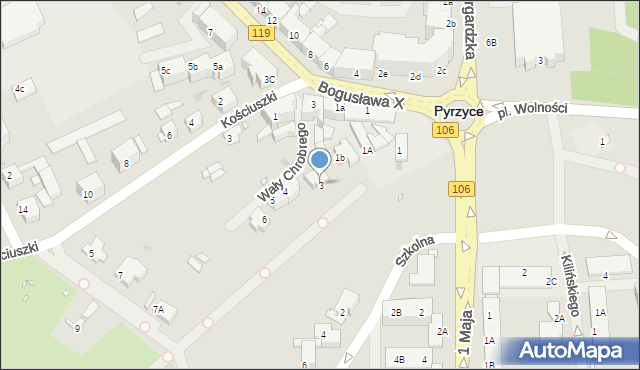 Pyrzyce, Wały Bolesława Chrobrego, 3, mapa Pyrzyce