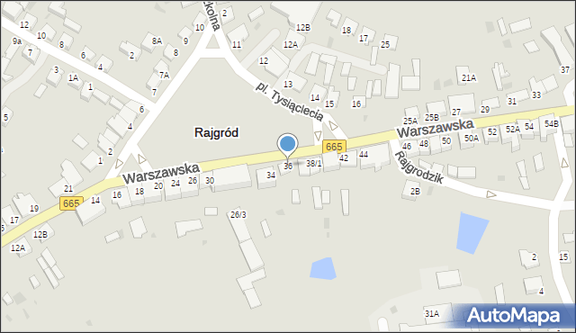 Rajgród, Warszawska, 36, mapa Rajgród