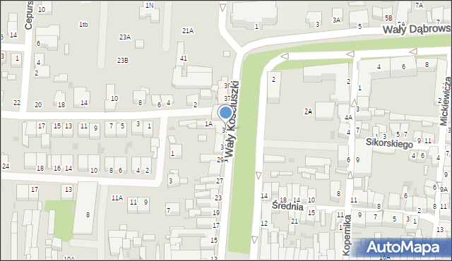 Rawicz, Wały Tadeusza Kościuszki, gen., 33, mapa Rawicz