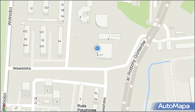 Ruda Śląska, Wawelska, 7, mapa Rudy Śląskiej