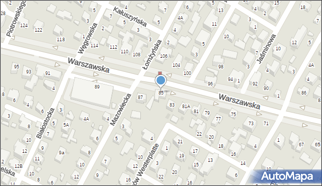 Siedlce, Warszawska, 85, mapa Siedlce