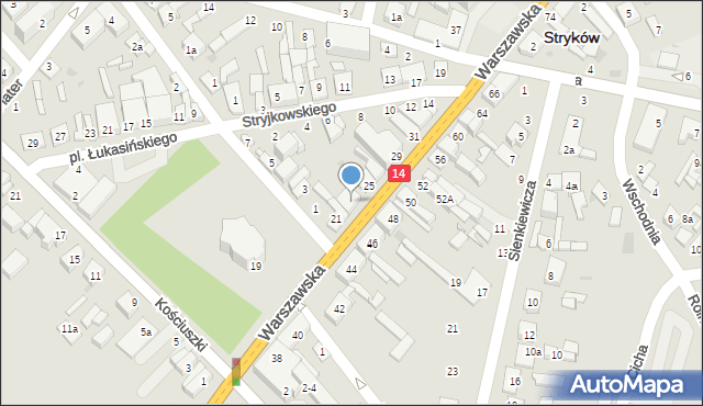 Stryków, Warszawska, 23, mapa Stryków