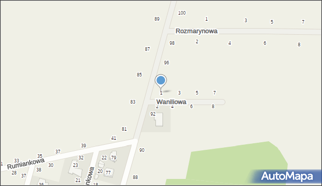 Suszno, Waniliowa, 1, mapa Suszno