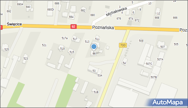 Święcice, Warszawska, 55, mapa Święcice