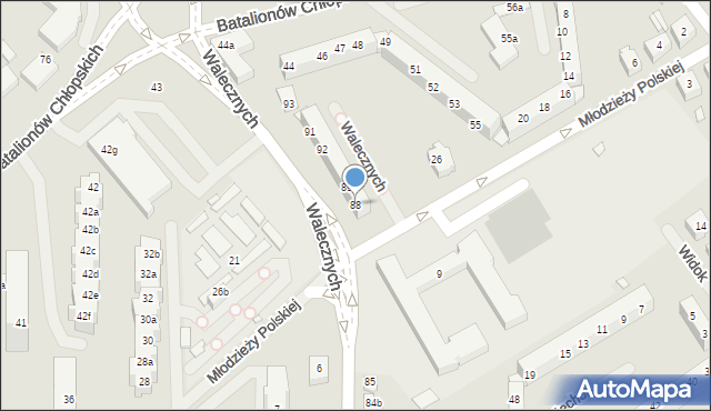 Szczecin, Walecznych, 88, mapa Szczecina