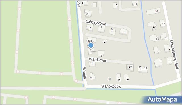 Szczecin, Waniliowa, 1, mapa Szczecina