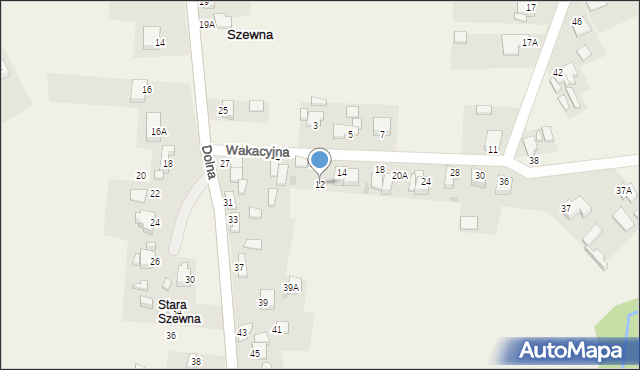 Szewna, Wakacyjna, 12, mapa Szewna