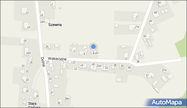 Szewna, Wakacyjna, 7, mapa Szewna