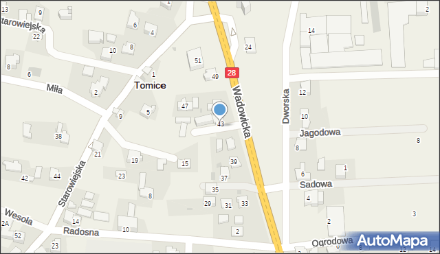 Tomice, Wadowicka, 43A, mapa Tomice