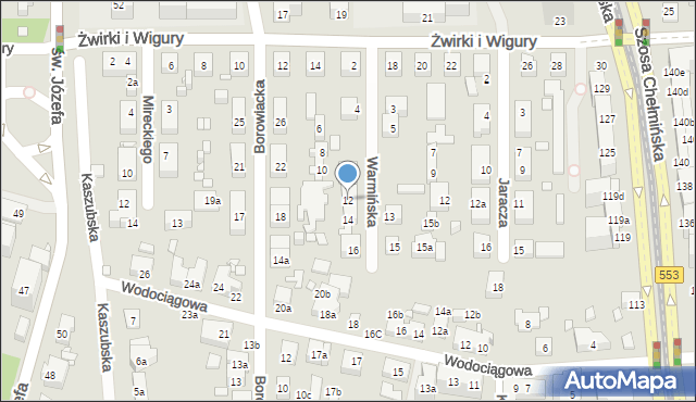 Toruń, Warmińska, 12, mapa Torunia