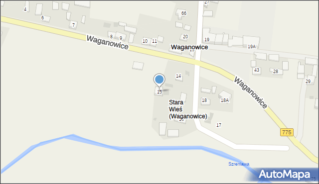 Waganowice, Waganowice, 15, mapa Waganowice