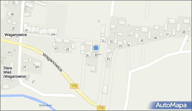 Waganowice, Waganowice, 30, mapa Waganowice