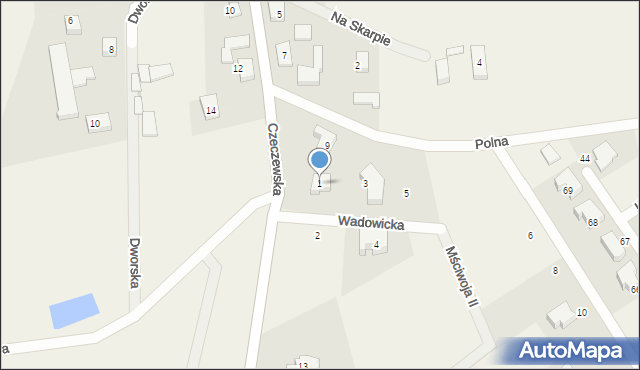 Warzno, Wadowicka, 1, mapa Warzno