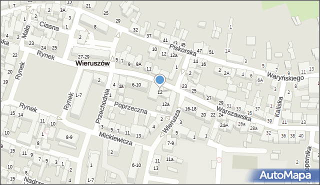 Wieruszów, Warszawska, 12, mapa Wieruszów