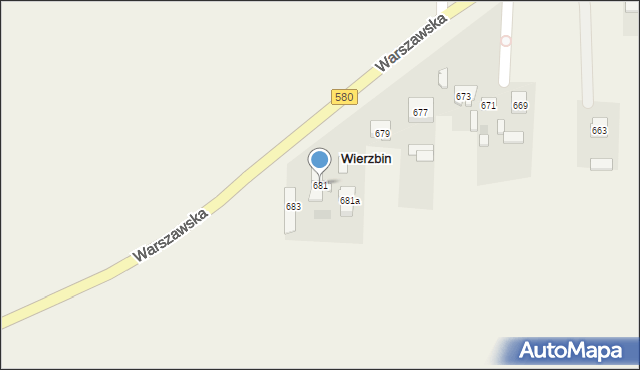Wierzbin, Warszawska, 681, mapa Wierzbin