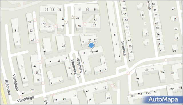 Wrocław, Wagnera Ryszarda, 14, mapa Wrocławia