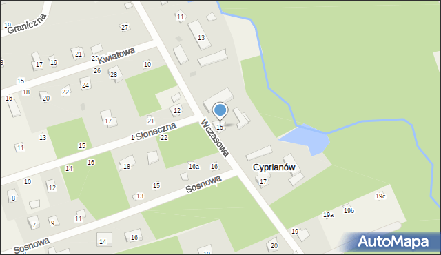 Cyprianów, Wczasowa, 15, mapa Cyprianów