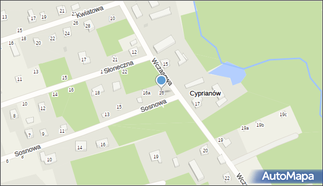 Cyprianów, Wczasowa, 16, mapa Cyprianów