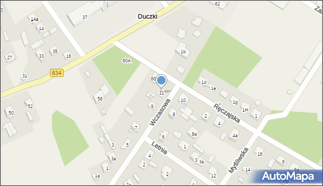 Duczki, Wczasowa, 11, mapa Duczki