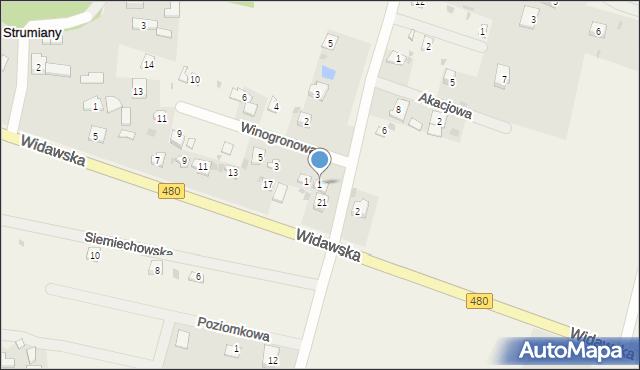 Strumiany, Wczasowa, 1, mapa Strumiany