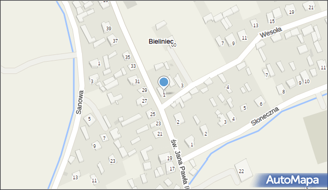 Bieliniec, Wesoła, 1, mapa Bieliniec