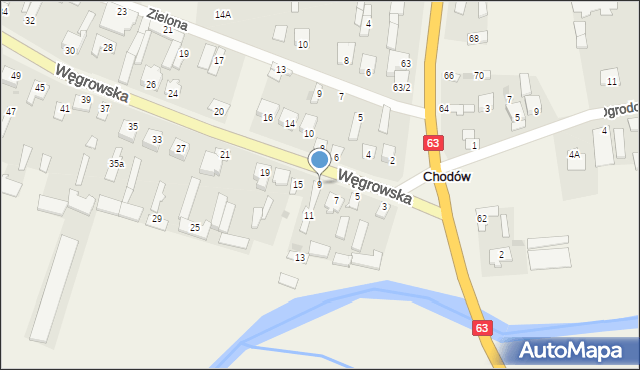 Chodów, Węgrowska, 9, mapa Chodów