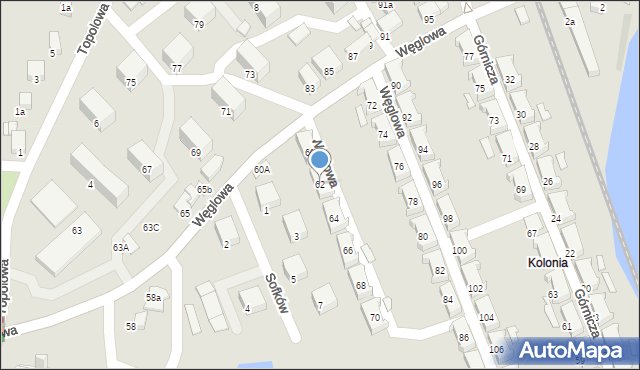 Czechowice-Dziedzice, Węglowa, 62, mapa Czechowic-Dziedzic