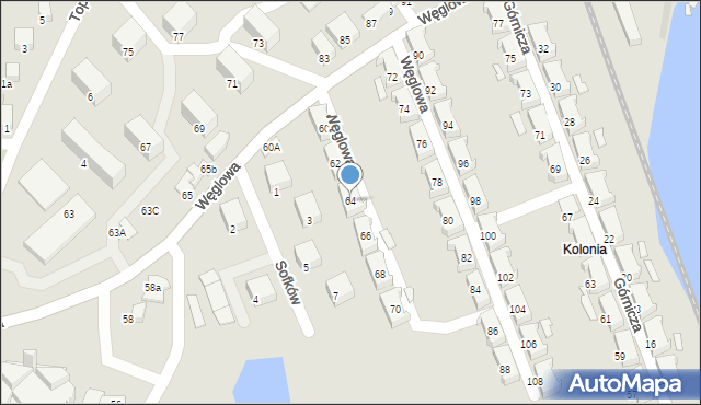 Czechowice-Dziedzice, Węglowa, 64, mapa Czechowic-Dziedzic