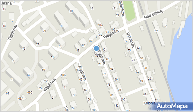 Czechowice-Dziedzice, Węglowa, 72, mapa Czechowic-Dziedzic