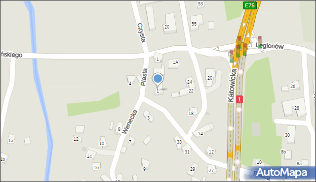 Czechowice-Dziedzice, Wenecka, 1, mapa Czechowic-Dziedzic