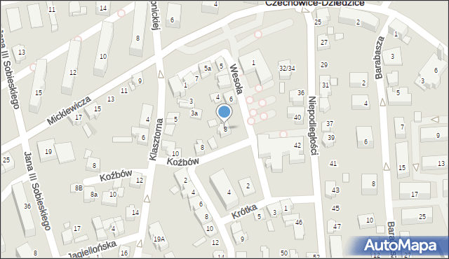 Czechowice-Dziedzice, Wesoła, 8, mapa Czechowic-Dziedzic