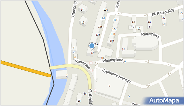 Gubin, Westerplatte, 12, mapa Gubin