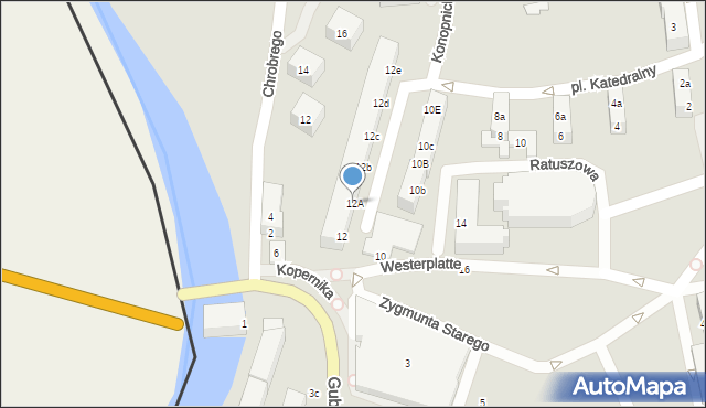 Gubin, Westerplatte, 12A, mapa Gubin