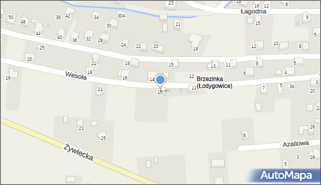 Łodygowice, Wesoła, 15, mapa Łodygowice