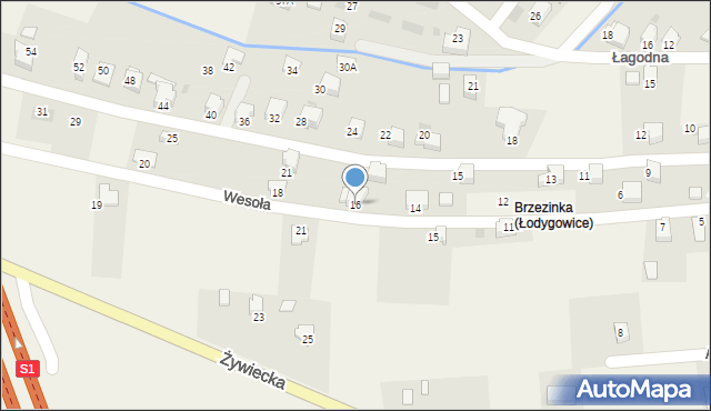 Łodygowice, Wesoła, 16, mapa Łodygowice
