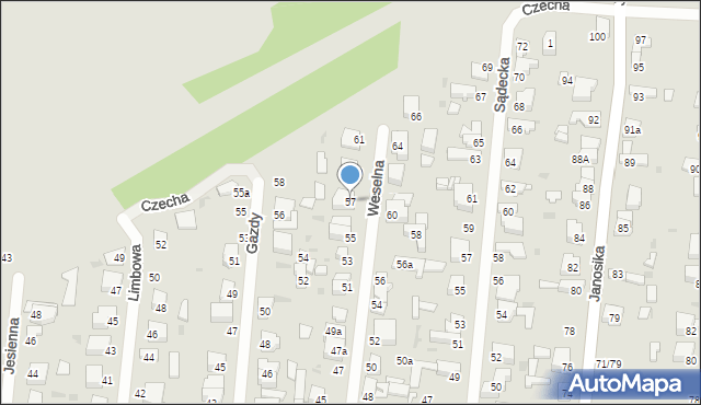 Łódź, Weselna, 57, mapa Łodzi