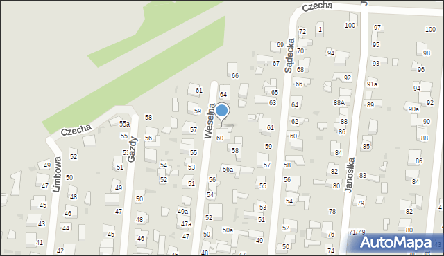 Łódź, Weselna, 60a, mapa Łodzi