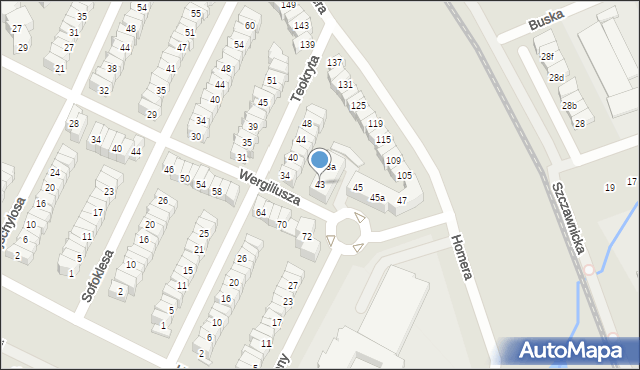 Poznań, Wergiliusza, 43, mapa Poznania