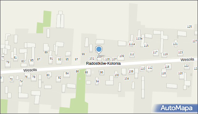 Radostków-Kolonia, Wesoła, 103, mapa Radostków-Kolonia