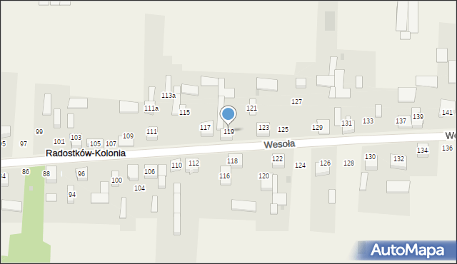 Radostków-Kolonia, Wesoła, 119, mapa Radostków-Kolonia