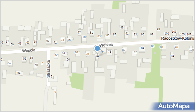 Radostków-Kolonia, Wesoła, 74, mapa Radostków-Kolonia