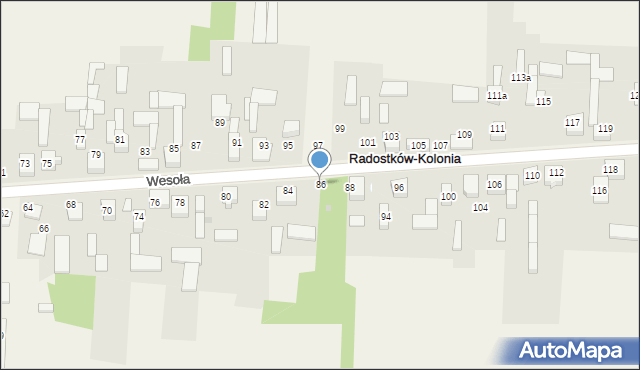 Radostków-Kolonia, Wesoła, 86, mapa Radostków-Kolonia