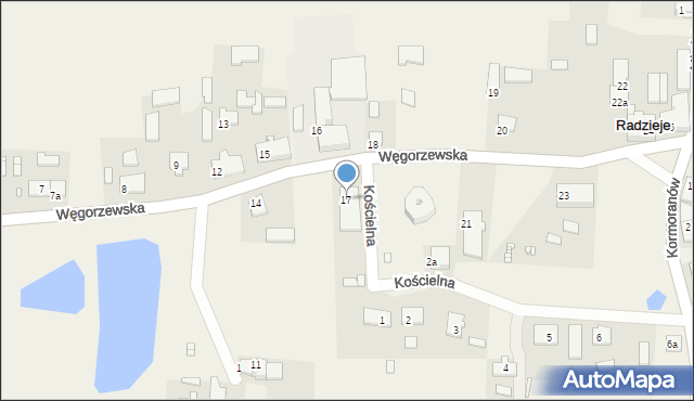 Radzieje, Węgorzewska, 17, mapa Radzieje